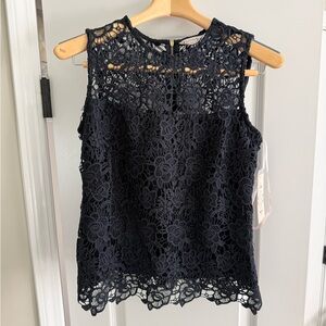 Nanette Lepore Navy Floral Lace Blouse Sleeveless